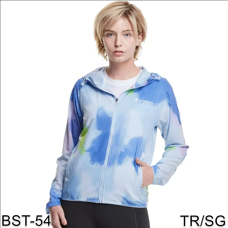 Champion womens Sport Woven Full-Zip Jacket, Multi Wash Cloud Candid Blue, Large