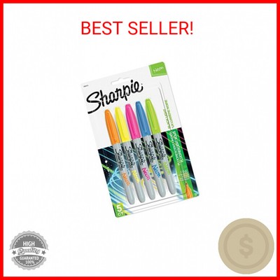 SHARPIE 1874447 Neon Permanent Markers, Fine Point, Assorted Colors, 5 Count
