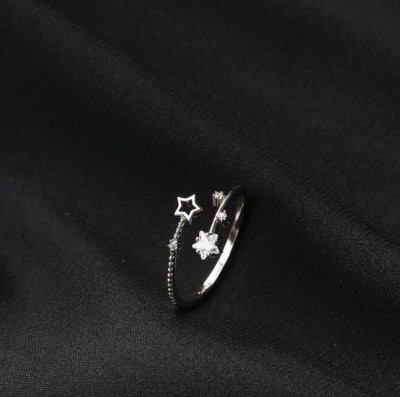 Adorable Tiny Star Flower CZ Silver Adjustable Ring