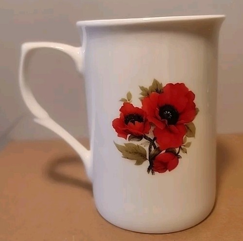 Adderley Ceramics Snowdrop Poppy Flowers Bone China Mug England 4” Tall