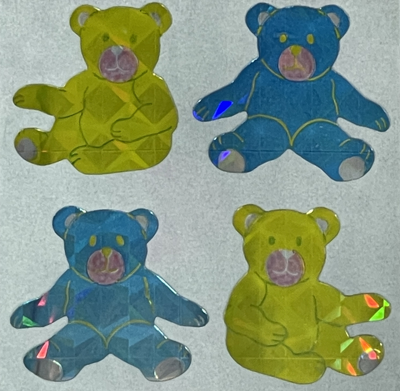 12 packages of Prismatic Teddy Bear Stickers, "Great 7" Sticker Designs, PPZ6102