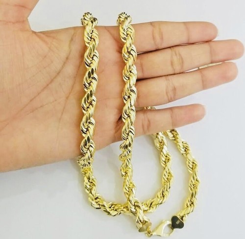 Pre-owned Texas Jewelers Real Men 10k Yellow Gold Rope Chain Necklace 8mm 24" Diamond Cut Top Quality