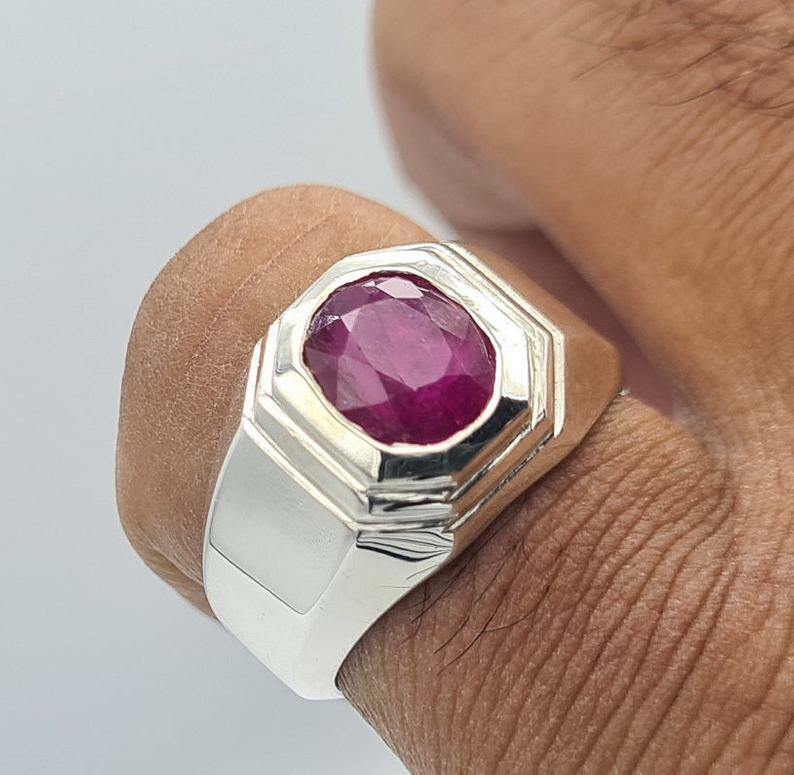 Pre-owned Handmade Mens Ruby Ring Unheated Untreated Afghanistan Rubis Jewelry Gift For Him Ruby In Pink