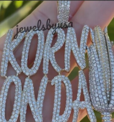 Pre-owned Nsg Customize Real Iced Vvs Moissanite Any Letter "corn" Lover Fooddy Pendant Silver In White