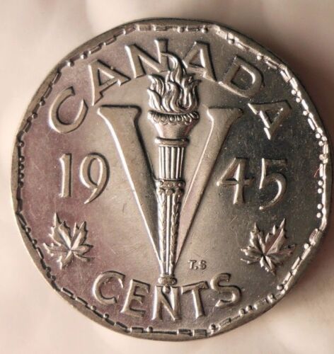 1945 CANADA 5 CENTS - Chromium WW2 Victory Coin - FREE SHIP - Canada Nickel Bin