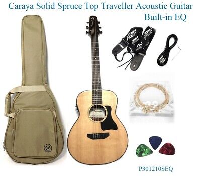 Caraya P301210SEQSP Solid Top Traveller Acoustic Guitar, Built-in EQ +Padded Bag
