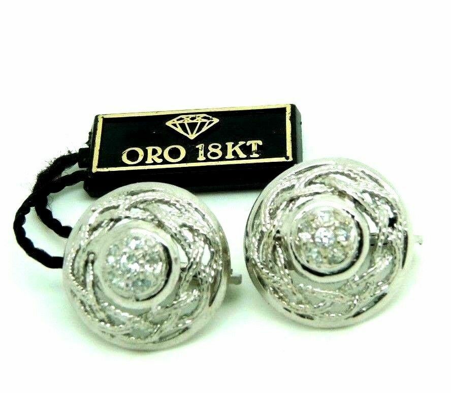 ORECCHINI VINTAGE ORO BIANCO 18 KT ANNI '60 MADE IN ITALY A BOTTONE CON ZIRCONI - Picture 1 of 4