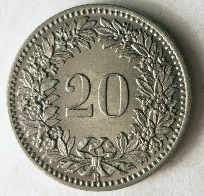 1907 SWITZERLAND 20 RAPPEN - Strong Grade Coin - FREE SHIP - SWITZERLAND BIN #2