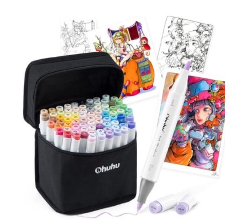 【限定品】Ohuhu 78ピースアーティストセット Ohuhu Illustration Markers Brush Type 80 Colors Chisel Tip w