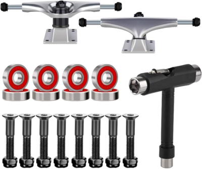 BESIY Skateboard Trucks, Skateboard Bearings & Wheel Hardware Set with Polished
