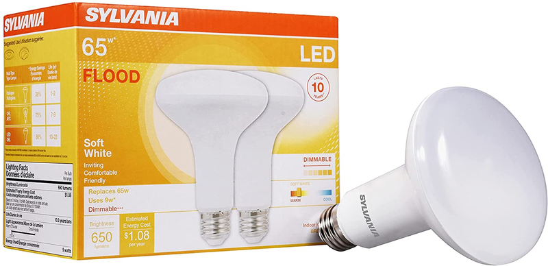 SYLVANIA LED Flood BR30 Light Bulb, 65W Equivalent Efficient 9W, 10 Year, 650 Lu