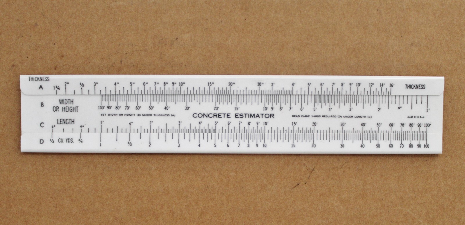 VINTAGE CONCRETE ESTIMATOR VOLUME CALCULATOR SLIDE RULE FREE USA