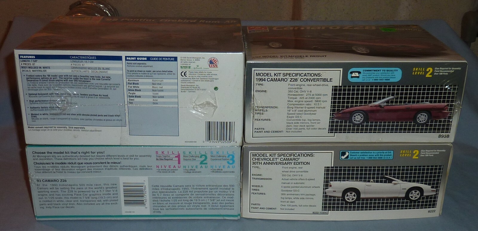 Lot of 4 AMT & Revell Camaro & Firebird kits, Factory sealed