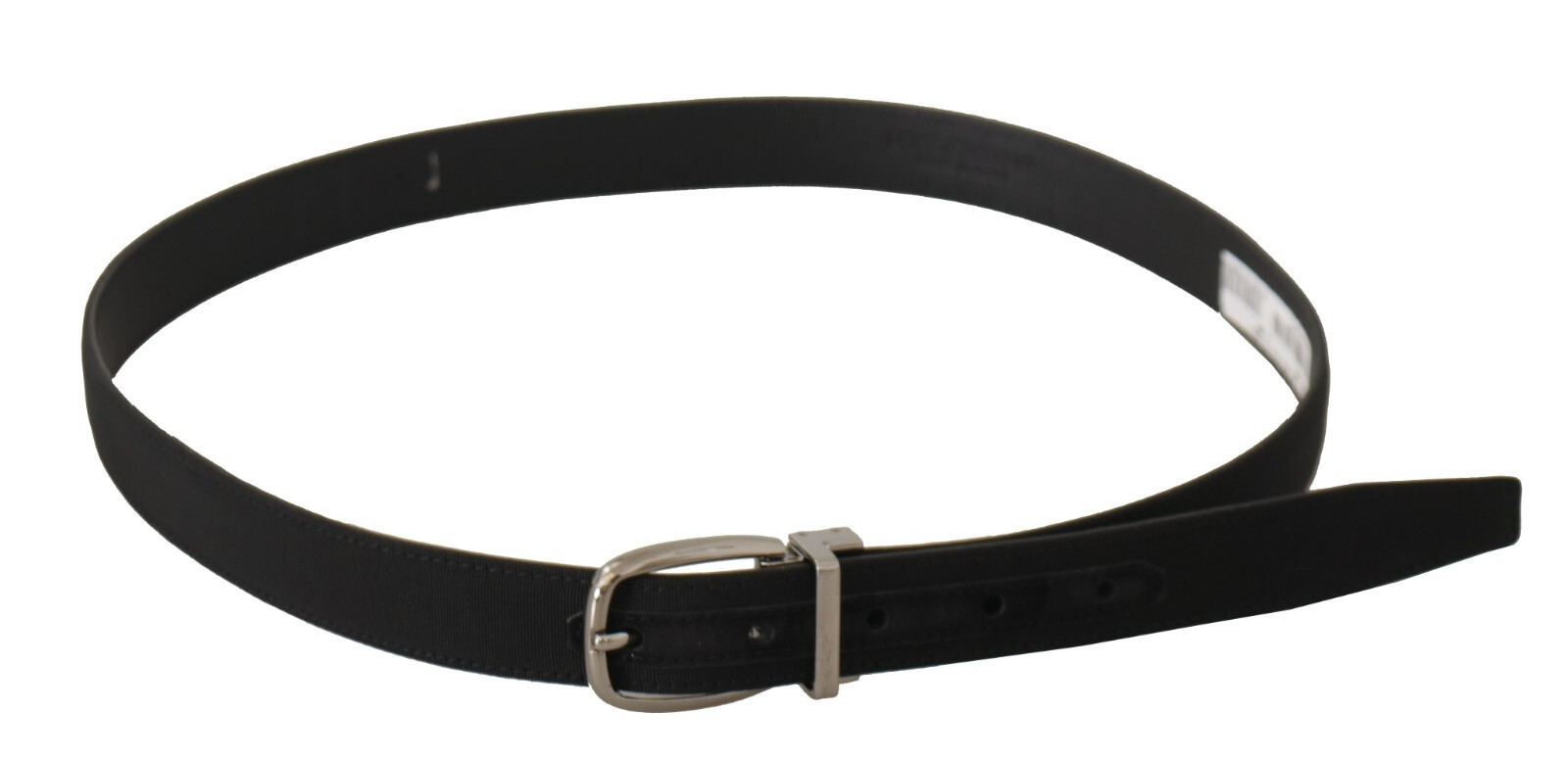 Pre-owned Dolce & Gabbana Belt Black Calf Canvas Silver Tone Logo Metal Buckle S85cm/34in