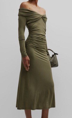 Pre-owned Tove $1155  Womens Green Gina Gathered V-neck Maxi Dress Size 38