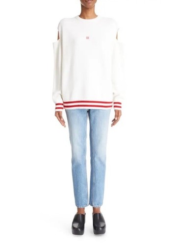 Pre-owned Givenchy $1585  Cold Shoulder Intarsia Wool Cashmere Blend Sweater White Red M