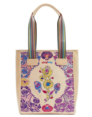 NWT Consuela Leather Calvin Chica Classic Tote RARE - Embroidered Flowers Logo