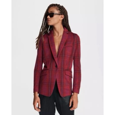 Rag & Bone 6 Blazer Jacket Plaid Margot Cherry Burgundy