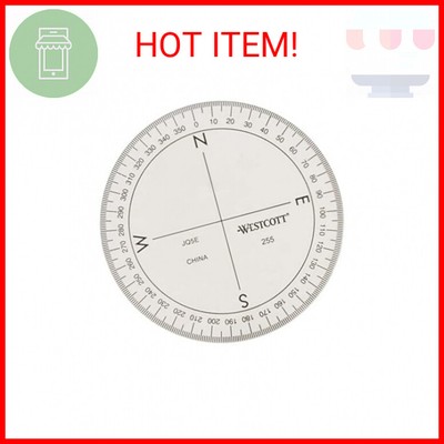 Westcott  360-Degree Protractor Compass for Drawing and Drafting, Clear, 3.5in