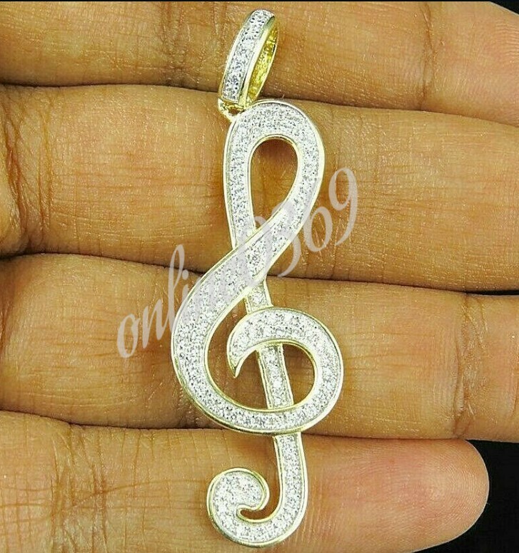 Pre-owned Online0369 2ct Pass Diamond Tester Moissanite Mens Musical Note Charm Pendant 925 Silver In White