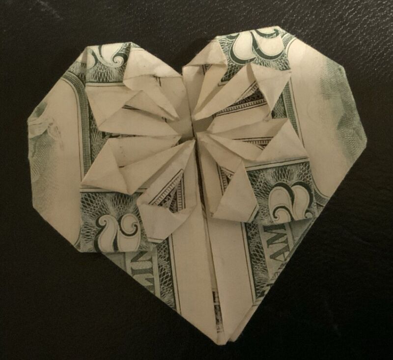 Mothers Day Gifts Two Dollars ((Heart)) $2 Bill Folded Rare Dollar