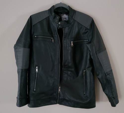 Bleu Grandeur Men's Faux Leather Black Gray Biker Bomber