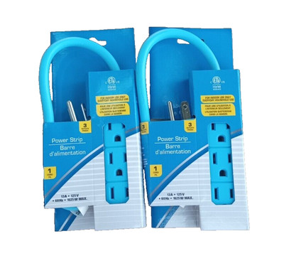2 Multi Plug Extension Cord 3 Outlet Power Strip Grounded Adapter 1ft ETL, Pink
