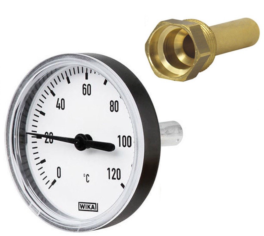 Wika Bimetall Zeigerthermometer Thermometer 0 bis 120°C + Tauchhülse Heizung
