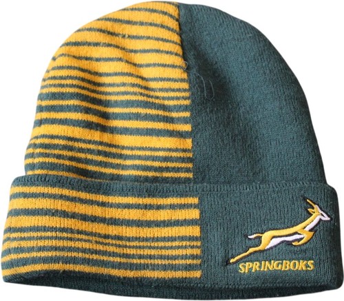 Springboks Official Rugby Beanie Hat Green/yellow One Size Acrylic