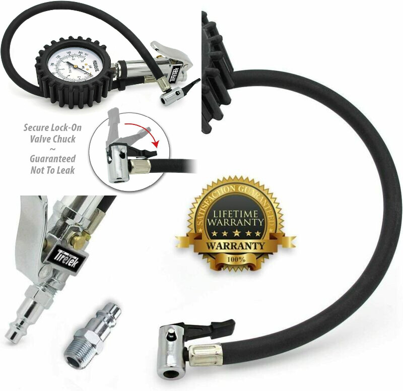 TireTek Air Compressor Tire Inflator Attachment Pressure Gauge with