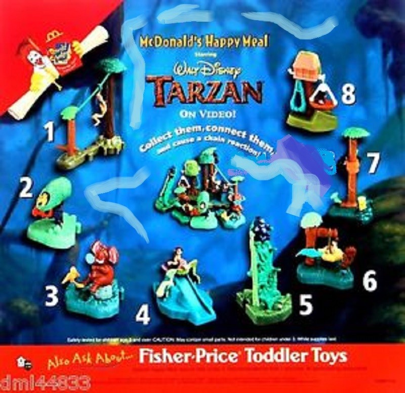 New Fisher Price Tarzan Happy Meal Toys,   2000,   Retro  Collectables No.3-8