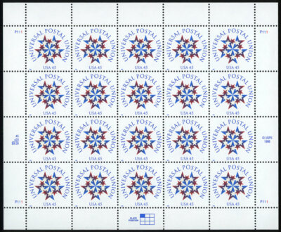 US #3332 45¢ UPU Universal Postal Union Sheet of 20 VF NH MNH