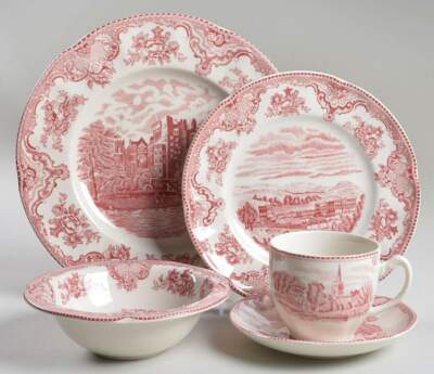 Johnson Bros Pink Old Britain Castles 5 Piece Placesetting ~  New