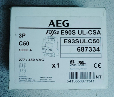 AEG ELFA E90S UL-CSA E93SULC50 CIRCUIT BREAKER 50A 3P 480VAC NEW!! WOW!!