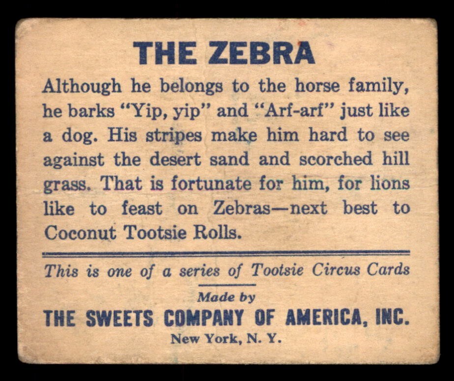 1933 R152 Tootsie Circus #25 The Zebra GD | eBay