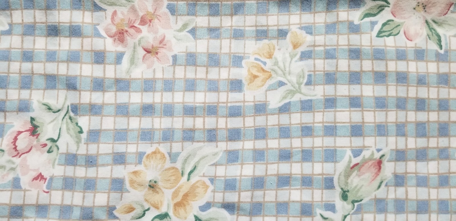 Vintage Croscill Twin Size Flat sheet Blue Shabby Chic Cottage Farmhouse Floral