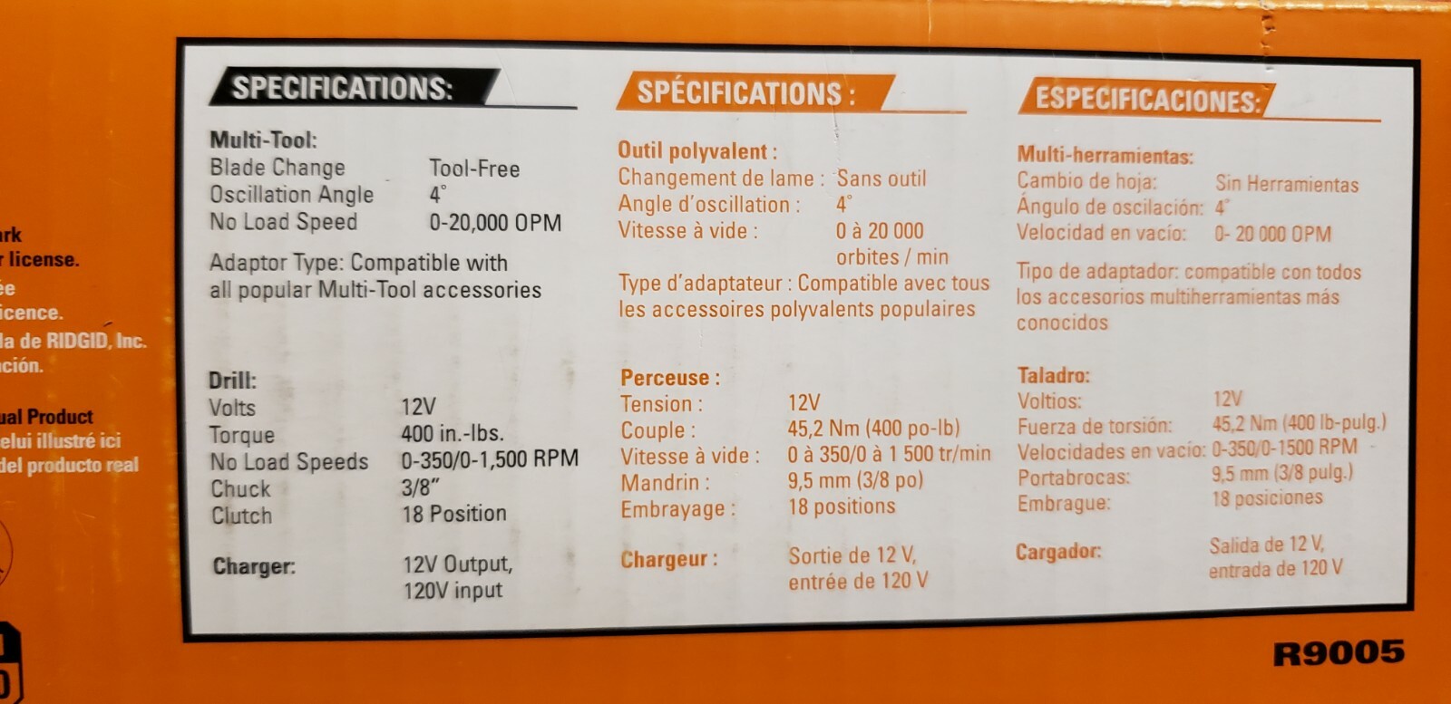 Ridgid 12v R9005  combo jobmax / drill with 2 amp battery, charger and cas