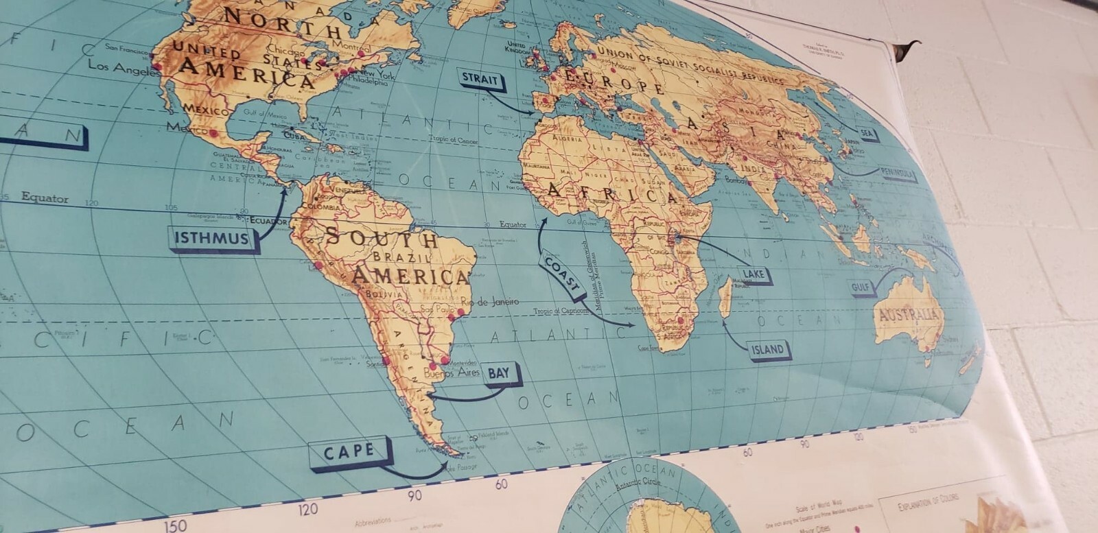 Denoyer Geppert 1967 Geographical Terms PULL DOWN CLOTH MAP Geography Class