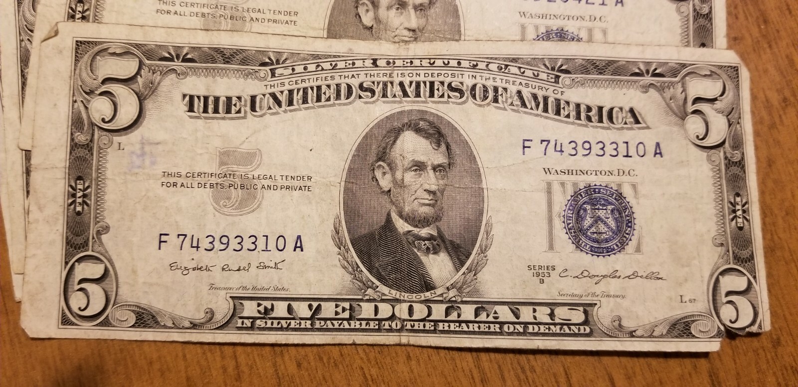 1953 $5 Bill Note Silver Certificate Currency Dollar Circulated Lot