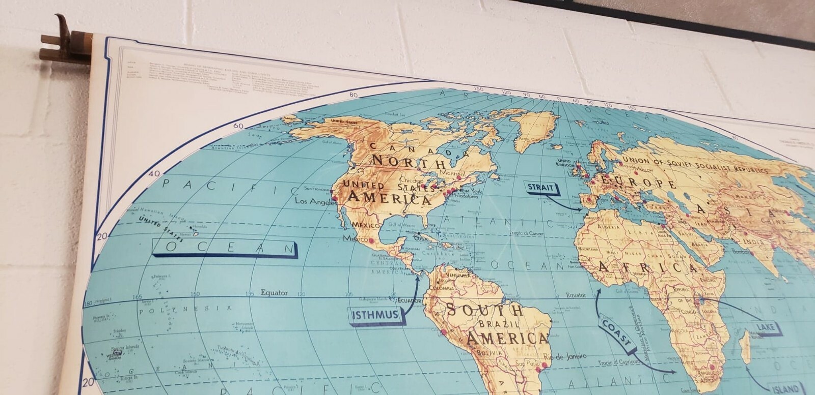 Denoyer Geppert 1967 Geographical Terms PULL DOWN CLOTH MAP Geography Class