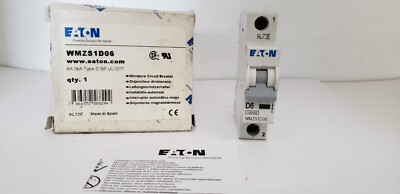 EATON WMZS1D06 (FAZ-D6-1-SP) CIRCUIT BREAKER, 1P, 6A, 277VAC, TYPE D, 5kA, NIB