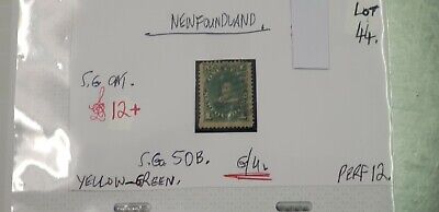 NEWFOUNDLAND YELLOW GREEN QUEEN VIC 1C STAMP G/U.