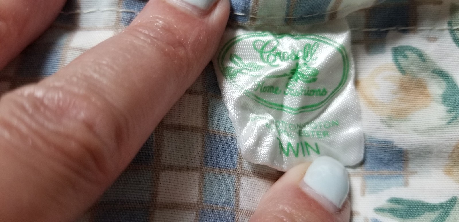 Vintage Croscill Twin Size Flat sheet Blue Shabby Chic Cottage Farmhouse Floral