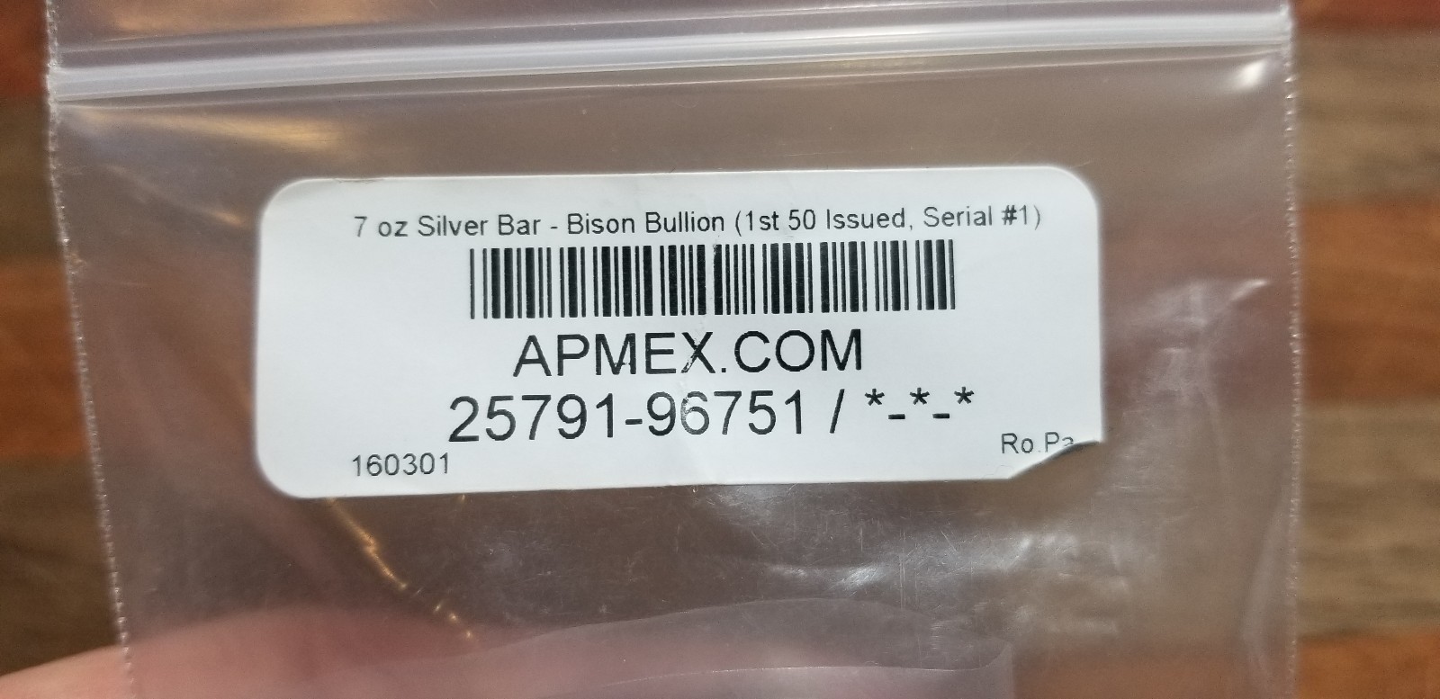 2016 Bison Bullion First 50 7oz 999 Poured Silver Bar Serial #1