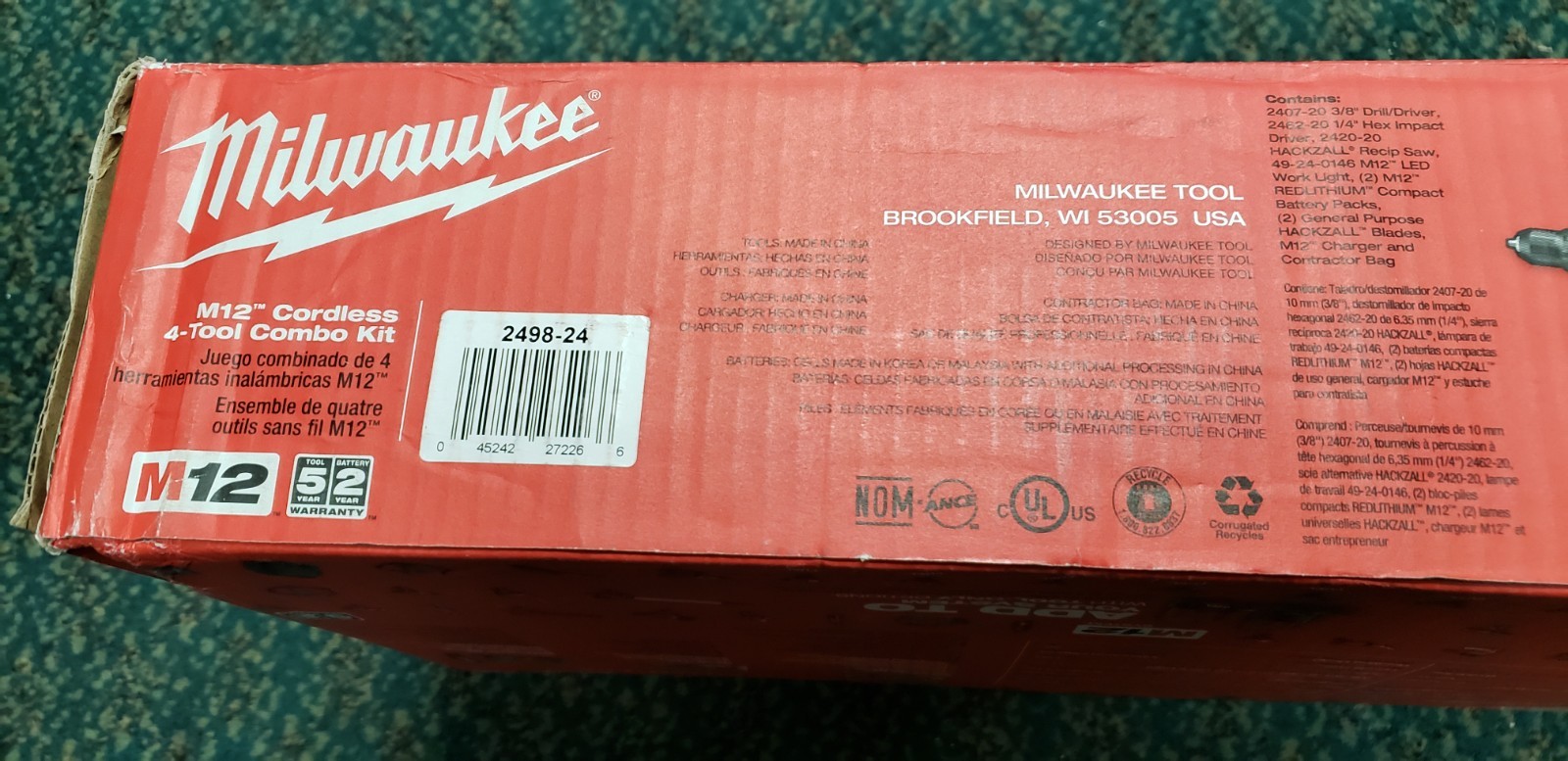 BRAND NEW SEALED Milwaukee 2498-24 M12 Cordless Lithium-Ion 4-Tool Combo Kit New