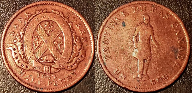 Canada - Province Du Bas Canada - 1/2 Penny Token (Un Sou) 1837 ! Km#Tn7