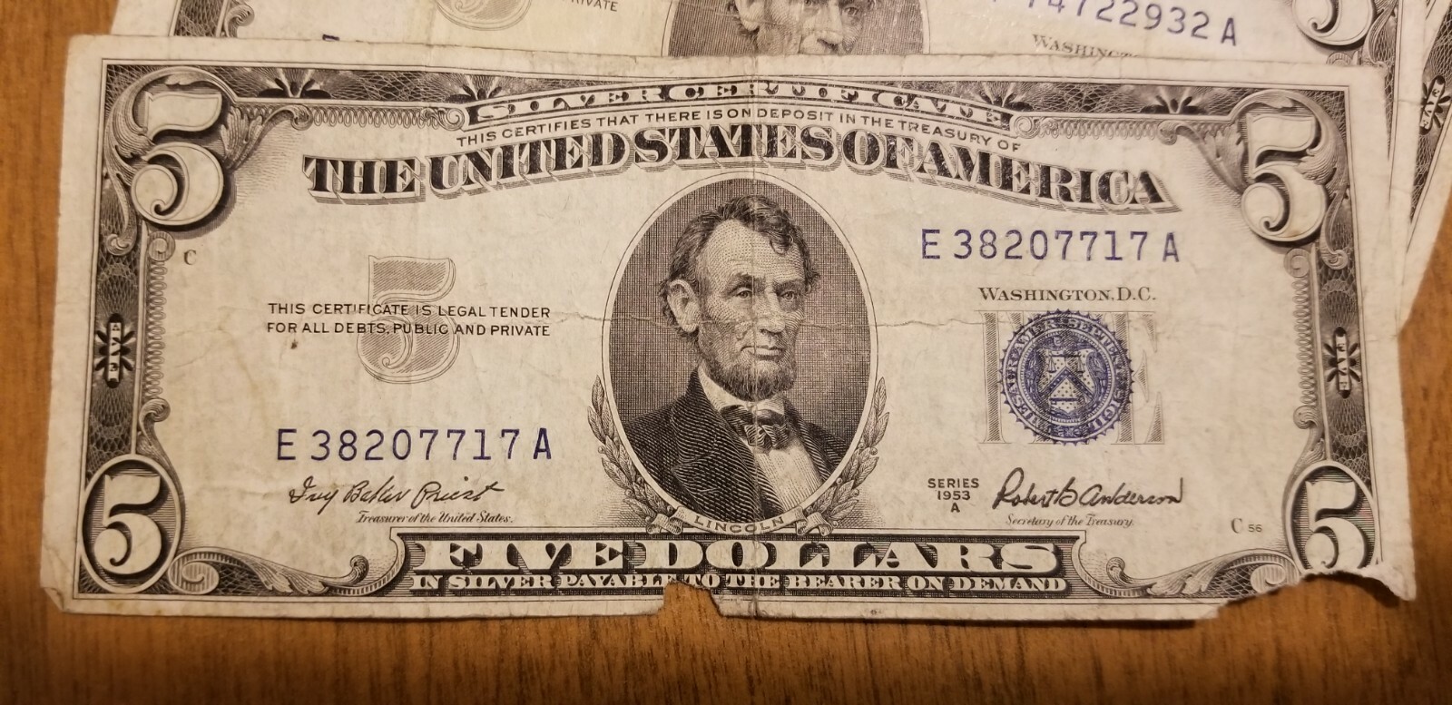 1953 $5 Bill Note Silver Certificate Currency Dollar Circulated Lot