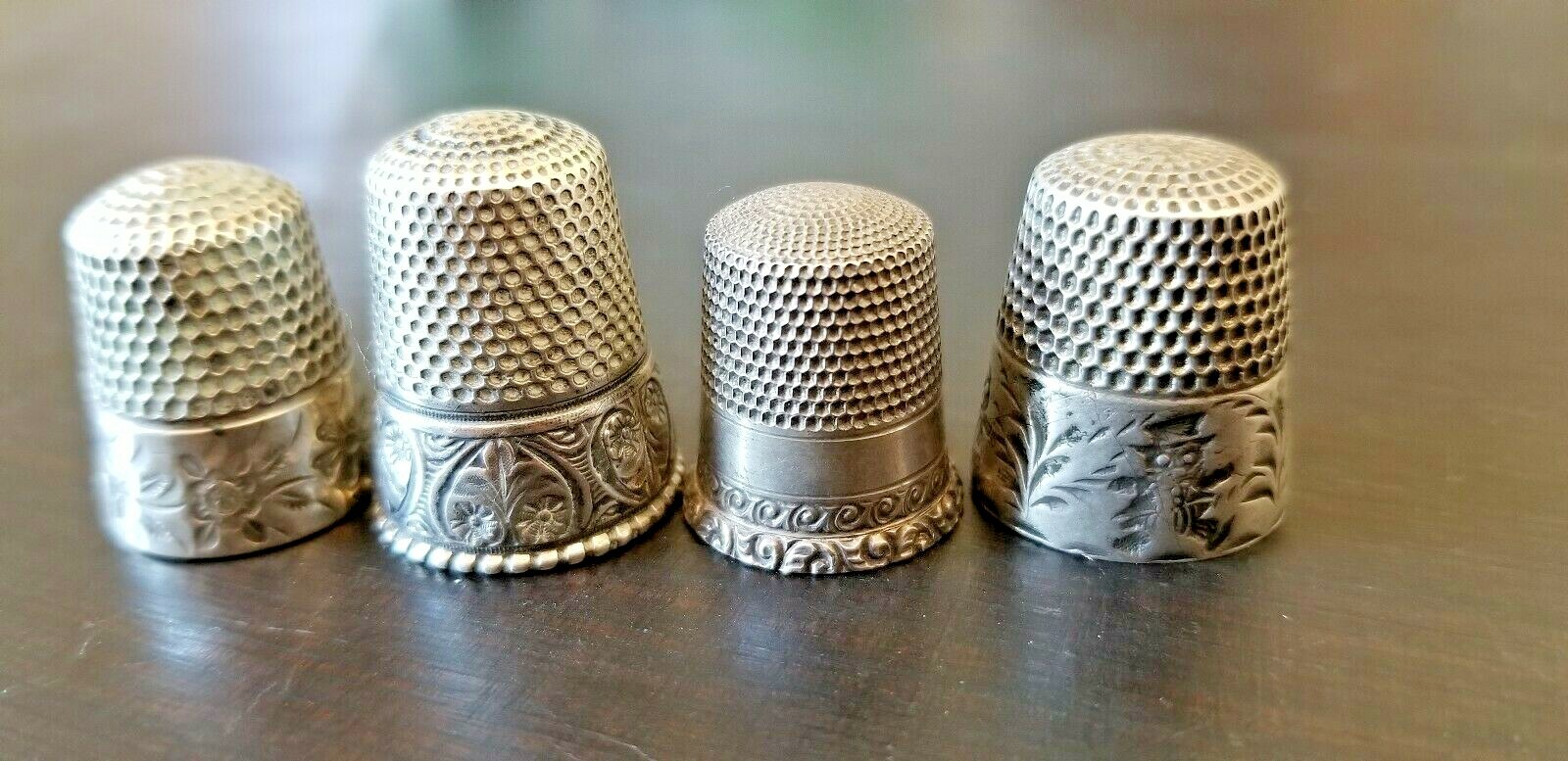 ANTIQUE Sterling Silver THIMBLE Collection Vintage lot of 4 Unique Engraved