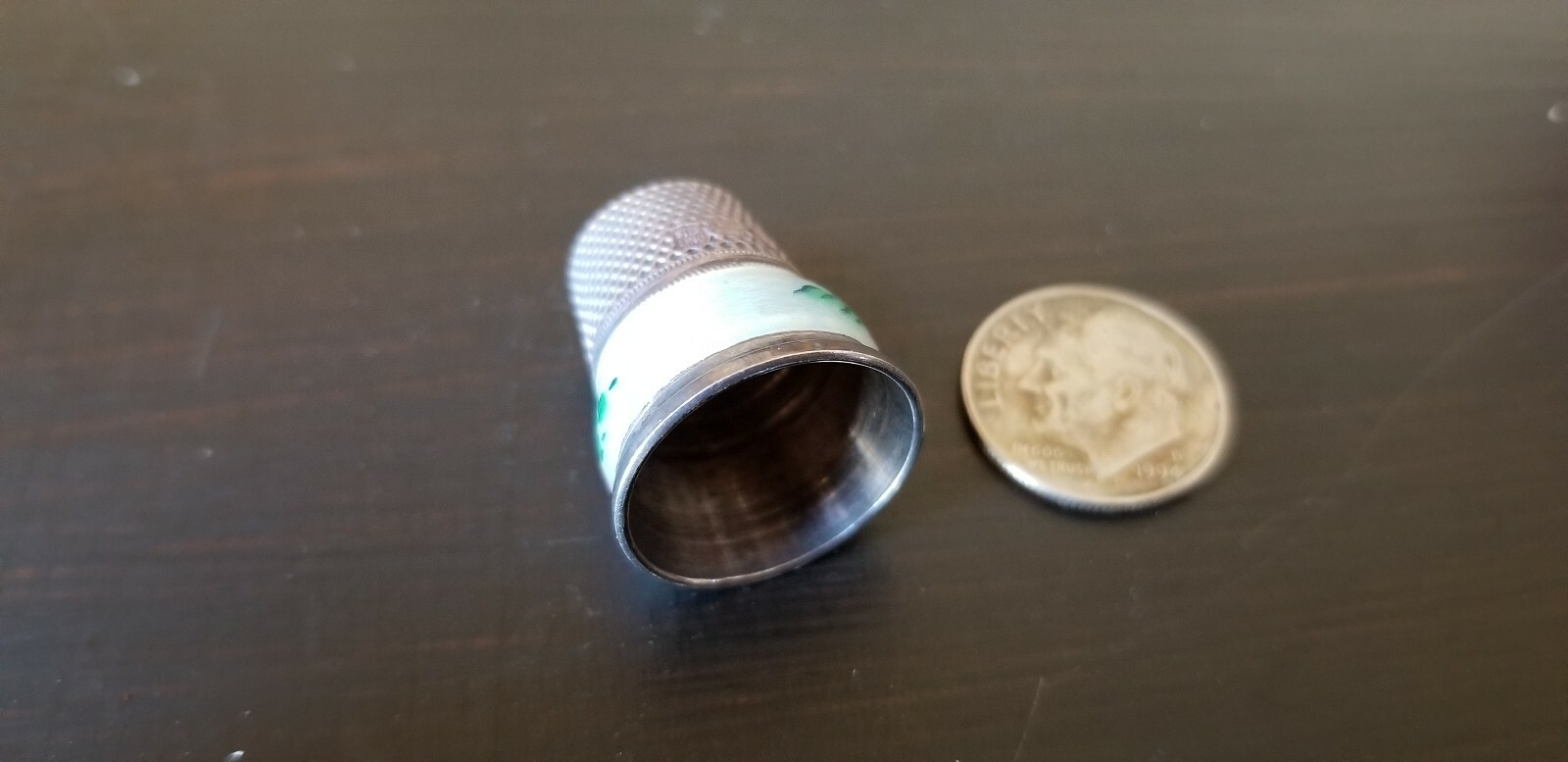 Vintage THIMBLE Sterling Silver & Floral Enamel Antique unique Collectable sz 8