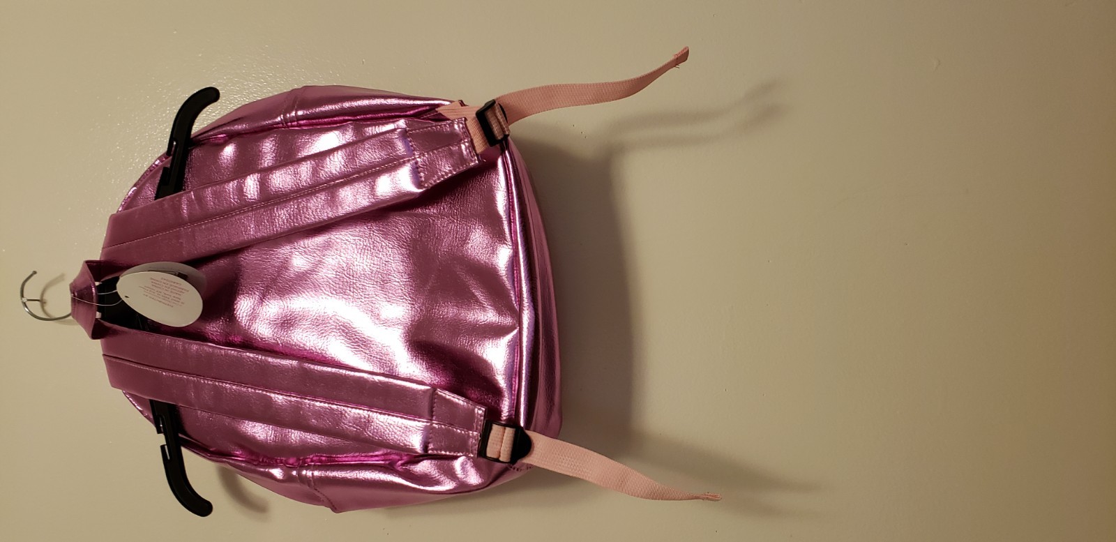 NWT Kensie Girl Faux Fur Ball Zipper Pink Metallic Adjustable Strap Backpack